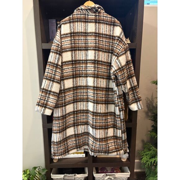 Arula Brown & Cream Plaid Long Shacket Size X (XL) - Picture 2 of 5